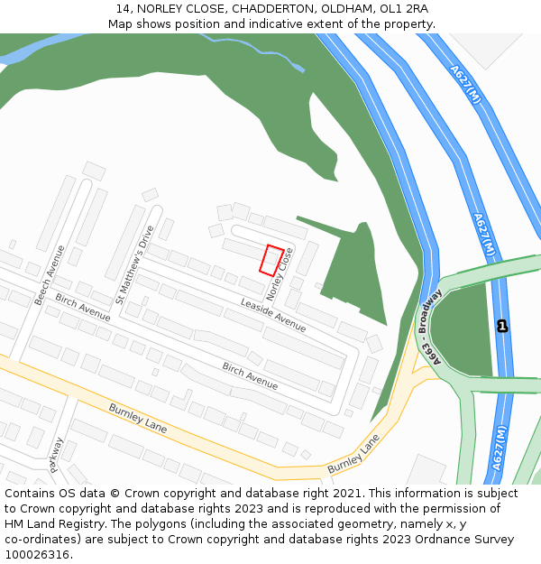 14, NORLEY CLOSE, CHADDERTON, OLDHAM, OL1 2RA: Location map and indicative extent of plot