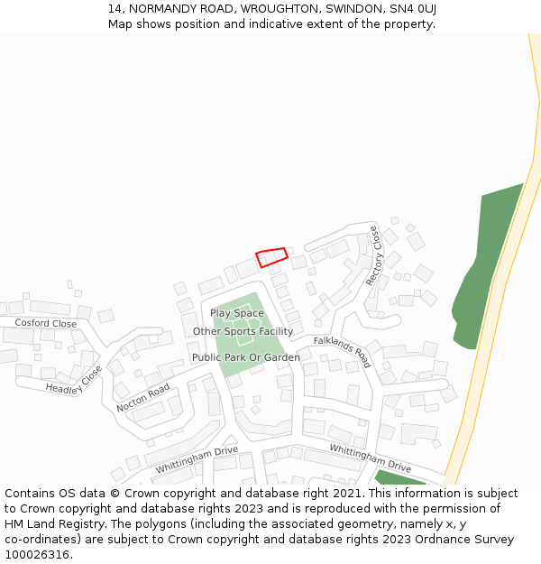 14, NORMANDY ROAD, WROUGHTON, SWINDON, SN4 0UJ: Location map and indicative extent of plot