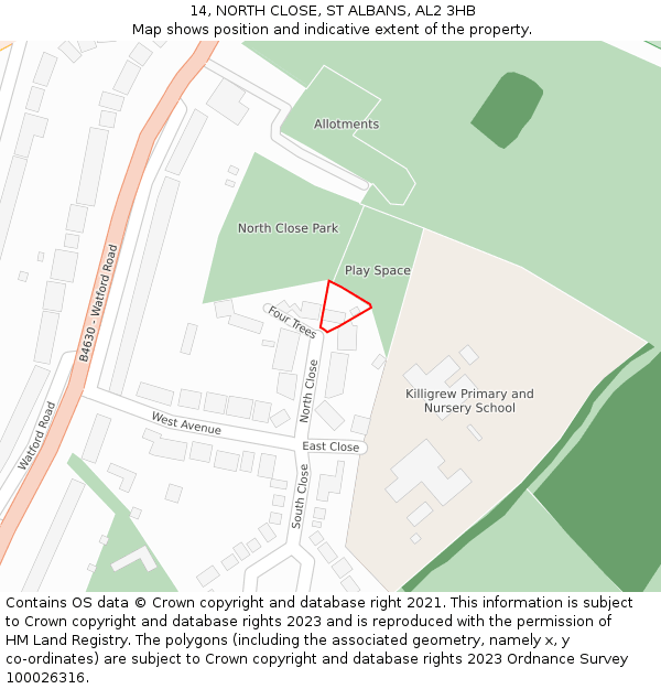 14, NORTH CLOSE, ST ALBANS, AL2 3HB: Location map and indicative extent of plot