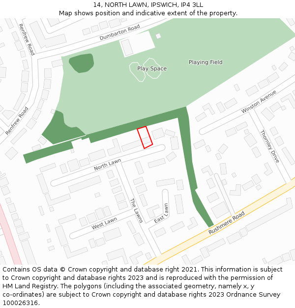 14, NORTH LAWN, IPSWICH, IP4 3LL: Location map and indicative extent of plot