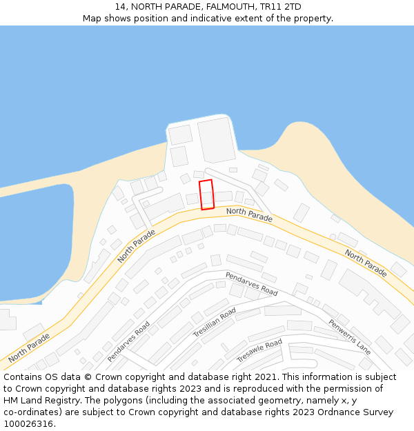 14, NORTH PARADE, FALMOUTH, TR11 2TD: Location map and indicative extent of plot