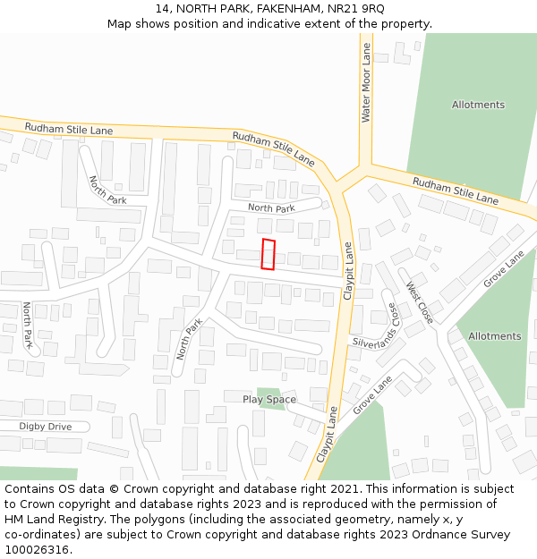 14, NORTH PARK, FAKENHAM, NR21 9RQ: Location map and indicative extent of plot