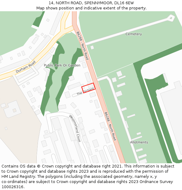 14, NORTH ROAD, SPENNYMOOR, DL16 6EW: Location map and indicative extent of plot