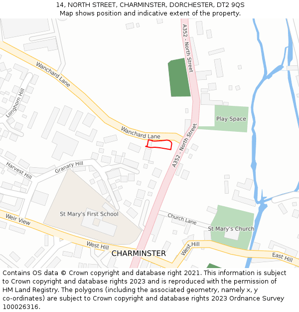 14, NORTH STREET, CHARMINSTER, DORCHESTER, DT2 9QS: Location map and indicative extent of plot