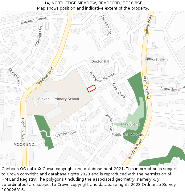 14, NORTHEDGE MEADOW, BRADFORD, BD10 8SF: Location map and indicative extent of plot
