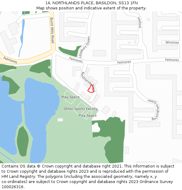 14, NORTHLANDS PLACE, BASILDON, SS13 1FN: Location map and indicative extent of plot