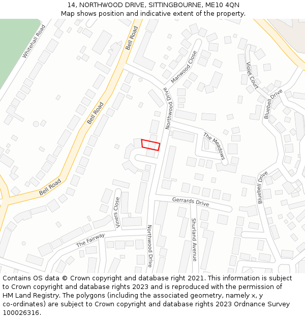 14, NORTHWOOD DRIVE, SITTINGBOURNE, ME10 4QN: Location map and indicative extent of plot