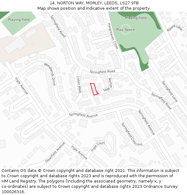 14, NORTON WAY, MORLEY, LEEDS, LS27 9TB: Location map and indicative extent of plot
