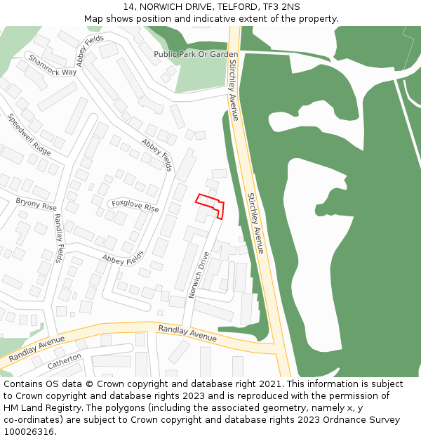 14, NORWICH DRIVE, TELFORD, TF3 2NS: Location map and indicative extent of plot