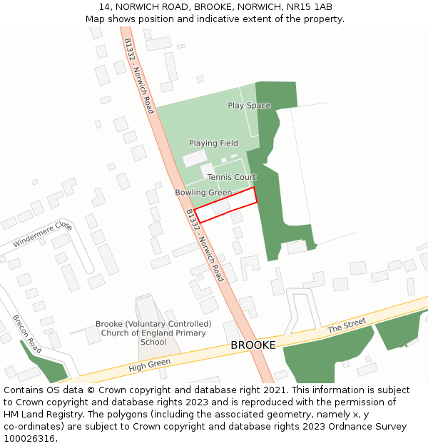 14, NORWICH ROAD, BROOKE, NORWICH, NR15 1AB: Location map and indicative extent of plot