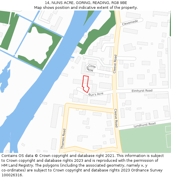 14, NUNS ACRE, GORING, READING, RG8 9BE: Location map and indicative extent of plot