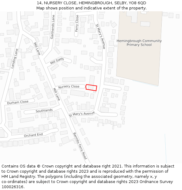 14, NURSERY CLOSE, HEMINGBROUGH, SELBY, YO8 6QD: Location map and indicative extent of plot