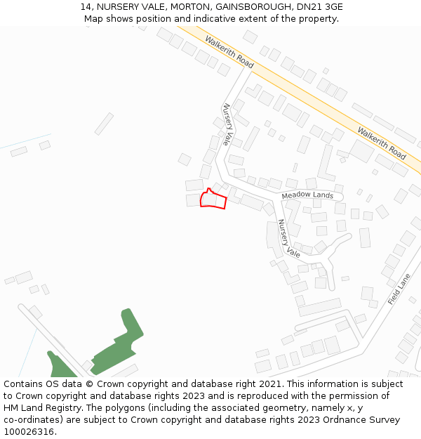 14, NURSERY VALE, MORTON, GAINSBOROUGH, DN21 3GE: Location map and indicative extent of plot