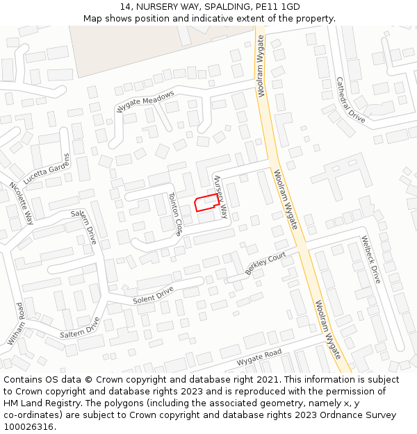 14, NURSERY WAY, SPALDING, PE11 1GD: Location map and indicative extent of plot