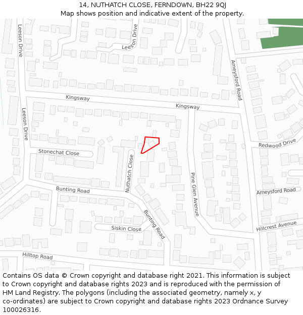 14, NUTHATCH CLOSE, FERNDOWN, BH22 9QJ: Location map and indicative extent of plot