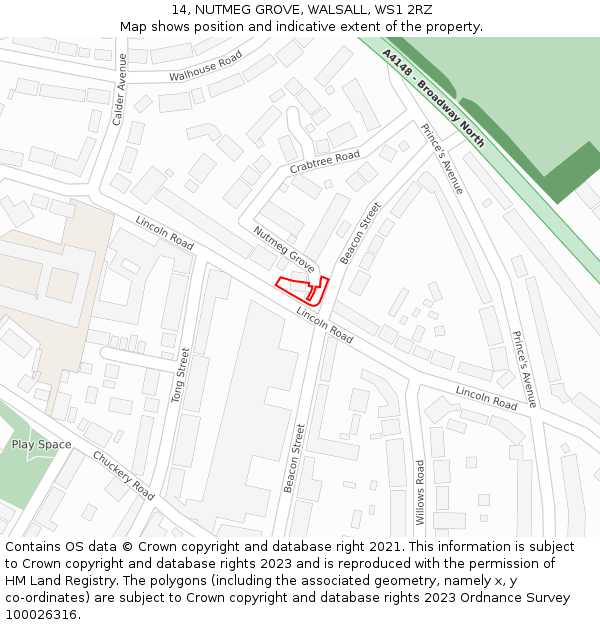 14, NUTMEG GROVE, WALSALL, WS1 2RZ: Location map and indicative extent of plot