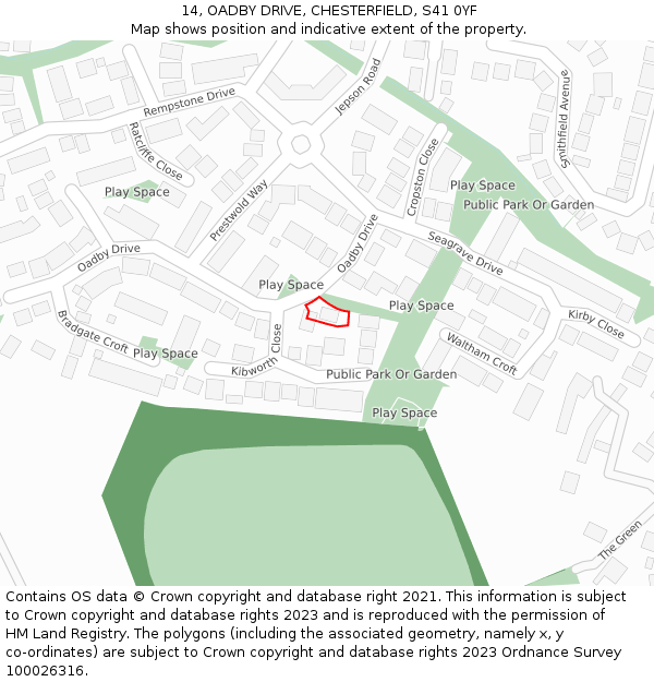 14, OADBY DRIVE, CHESTERFIELD, S41 0YF: Location map and indicative extent of plot