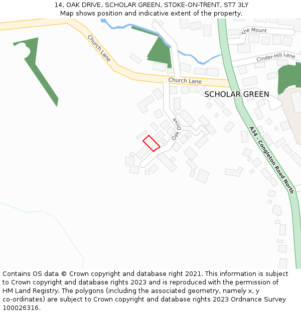 14, OAK DRIVE, SCHOLAR GREEN, STOKE-ON-TRENT, ST7 3LY: Location map and indicative extent of plot