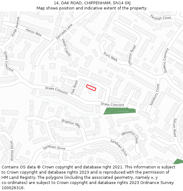 14, OAK ROAD, CHIPPENHAM, SN14 0XJ: Location map and indicative extent of plot
