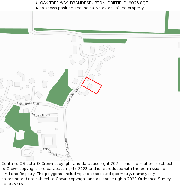 14, OAK TREE WAY, BRANDESBURTON, DRIFFIELD, YO25 8QE: Location map and indicative extent of plot