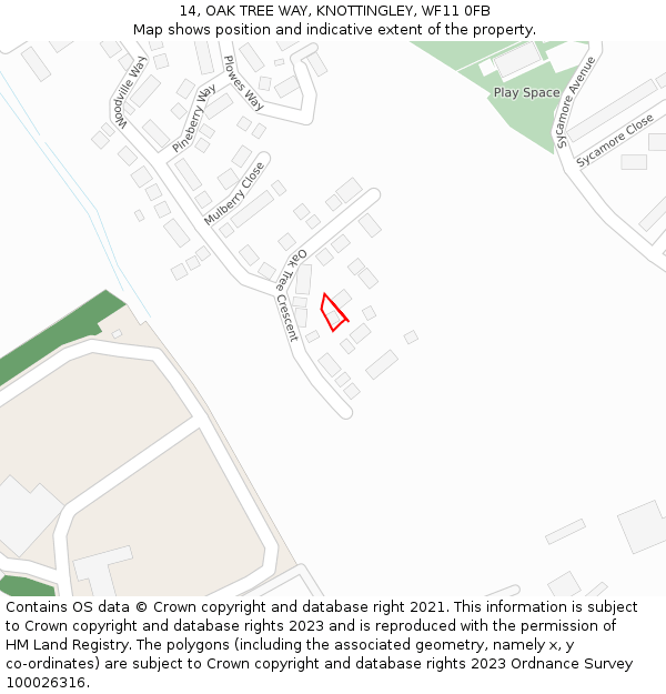 14, OAK TREE WAY, KNOTTINGLEY, WF11 0FB: Location map and indicative extent of plot