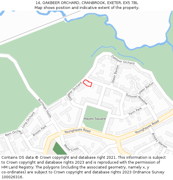 14, OAKBEER ORCHARD, CRANBROOK, EXETER, EX5 7BL: Location map and indicative extent of plot