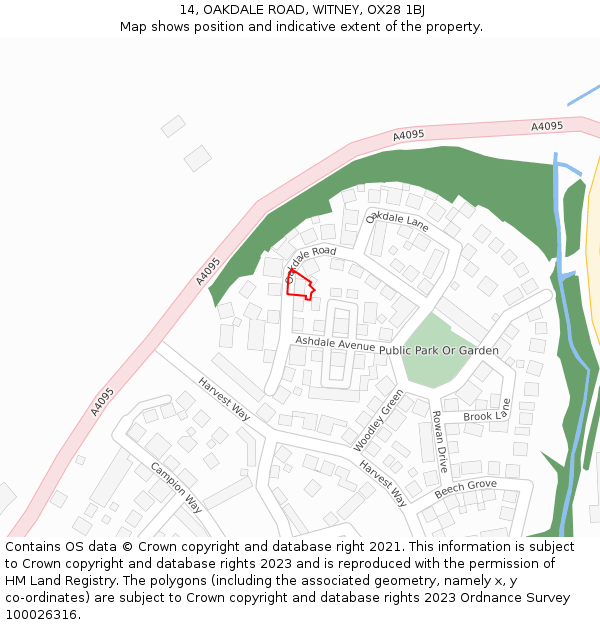 14, OAKDALE ROAD, WITNEY, OX28 1BJ: Location map and indicative extent of plot