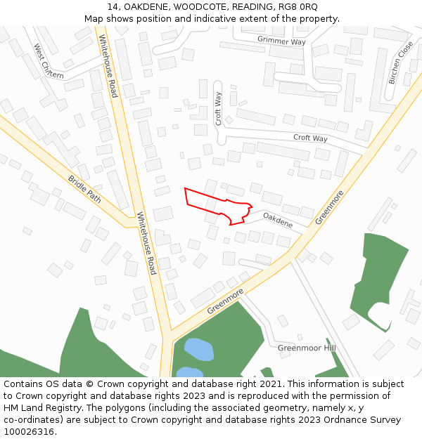 14, OAKDENE, WOODCOTE, READING, RG8 0RQ: Location map and indicative extent of plot