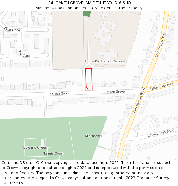 14, OAKEN GROVE, MAIDENHEAD, SL6 6HQ: Location map and indicative extent of plot