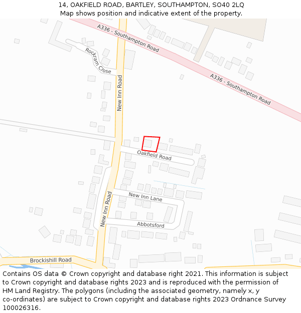 14, OAKFIELD ROAD, BARTLEY, SOUTHAMPTON, SO40 2LQ: Location map and indicative extent of plot