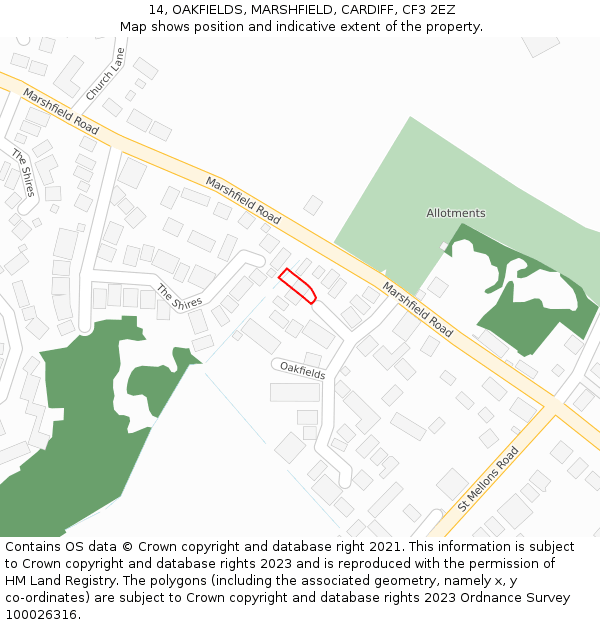 14, OAKFIELDS, MARSHFIELD, CARDIFF, CF3 2EZ: Location map and indicative extent of plot
