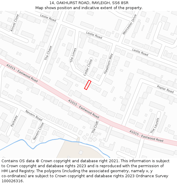 14, OAKHURST ROAD, RAYLEIGH, SS6 8SR: Location map and indicative extent of plot