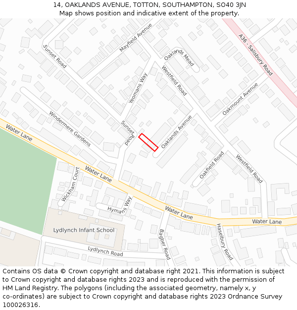 14, OAKLANDS AVENUE, TOTTON, SOUTHAMPTON, SO40 3JN: Location map and indicative extent of plot