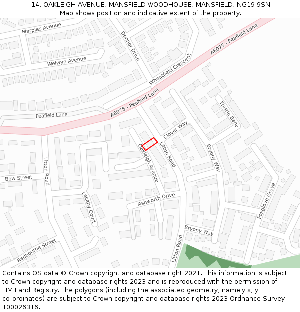 14, OAKLEIGH AVENUE, MANSFIELD WOODHOUSE, MANSFIELD, NG19 9SN: Location map and indicative extent of plot