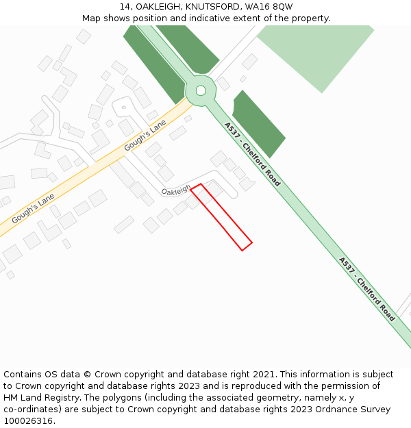 14, OAKLEIGH, KNUTSFORD, WA16 8QW: Location map and indicative extent of plot