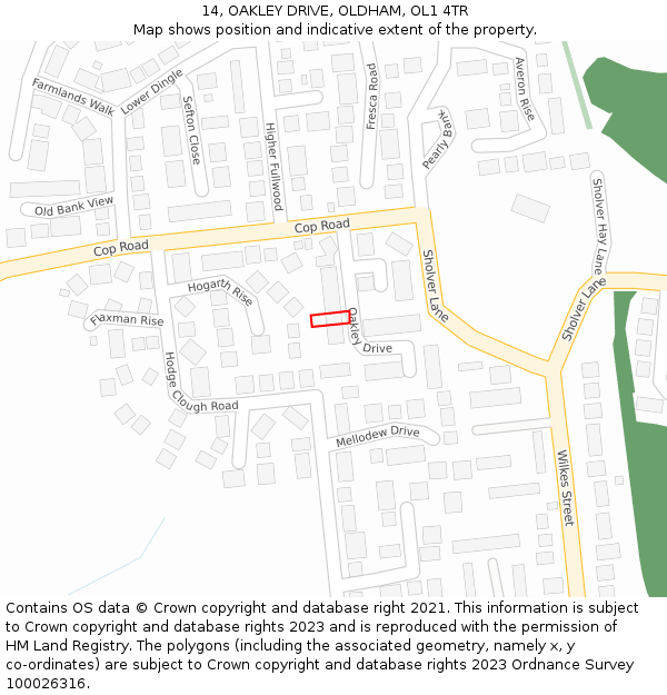 14, OAKLEY DRIVE, OLDHAM, OL1 4TR: Location map and indicative extent of plot