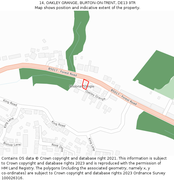 14, OAKLEY GRANGE, BURTON-ON-TRENT, DE13 9TR: Location map and indicative extent of plot