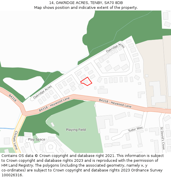 14, OAKRIDGE ACRES, TENBY, SA70 8DB: Location map and indicative extent of plot
