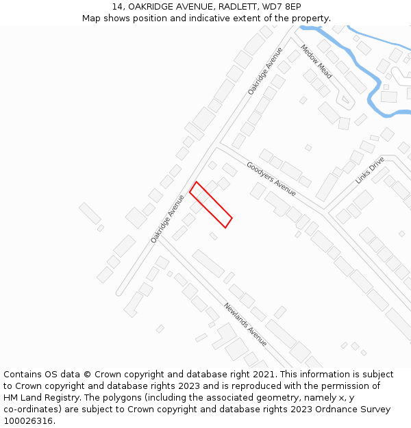 14, OAKRIDGE AVENUE, RADLETT, WD7 8EP: Location map and indicative extent of plot