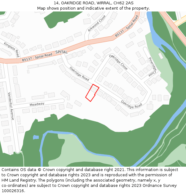 14, OAKRIDGE ROAD, WIRRAL, CH62 2AS: Location map and indicative extent of plot