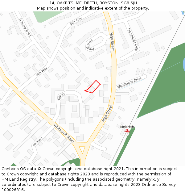 14, OAKRITS, MELDRETH, ROYSTON, SG8 6JH: Location map and indicative extent of plot