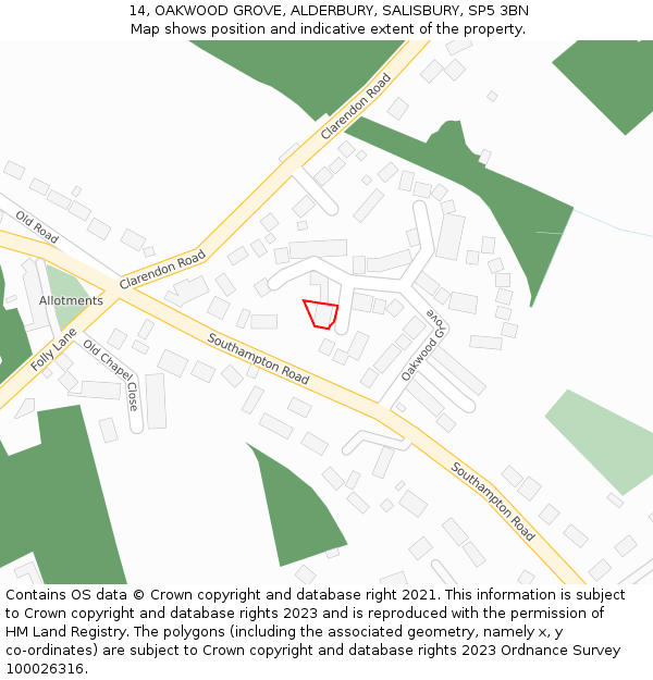 14, OAKWOOD GROVE, ALDERBURY, SALISBURY, SP5 3BN: Location map and indicative extent of plot