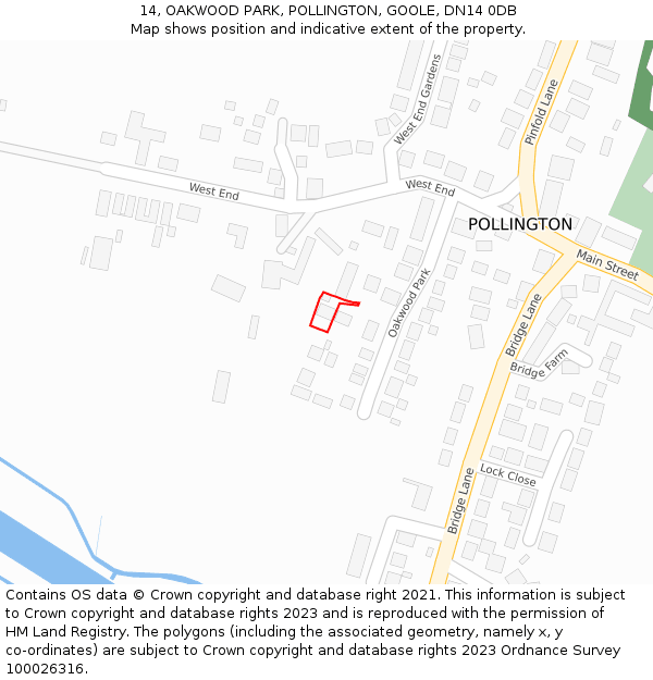 14, OAKWOOD PARK, POLLINGTON, GOOLE, DN14 0DB: Location map and indicative extent of plot