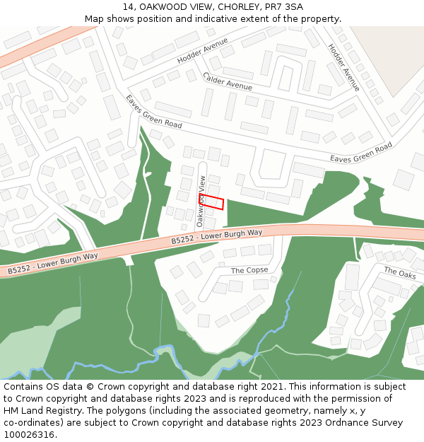 14, OAKWOOD VIEW, CHORLEY, PR7 3SA: Location map and indicative extent of plot