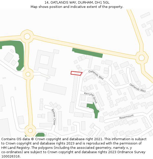 14, OATLANDS WAY, DURHAM, DH1 5GL: Location map and indicative extent of plot