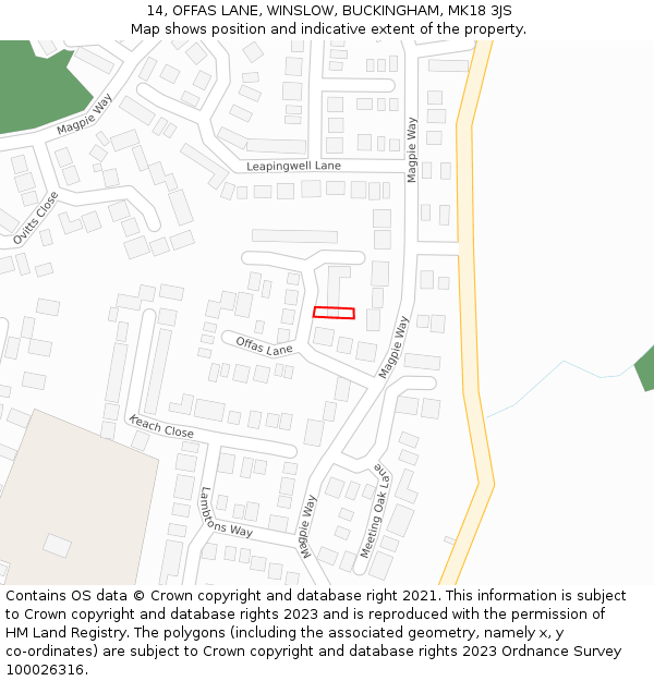 14, OFFAS LANE, WINSLOW, BUCKINGHAM, MK18 3JS: Location map and indicative extent of plot