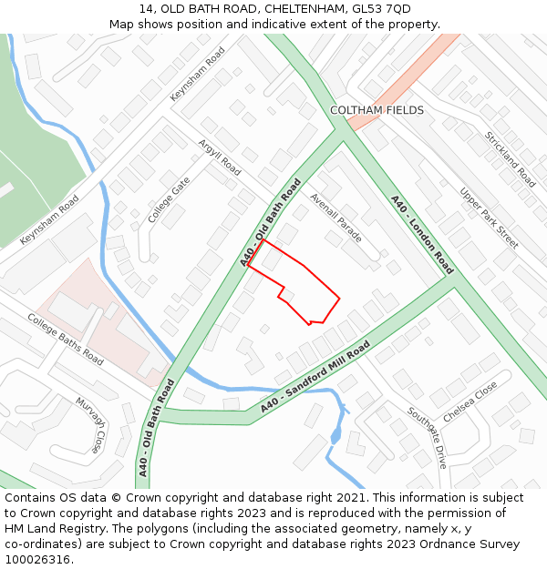 14, OLD BATH ROAD, CHELTENHAM, GL53 7QD: Location map and indicative extent of plot