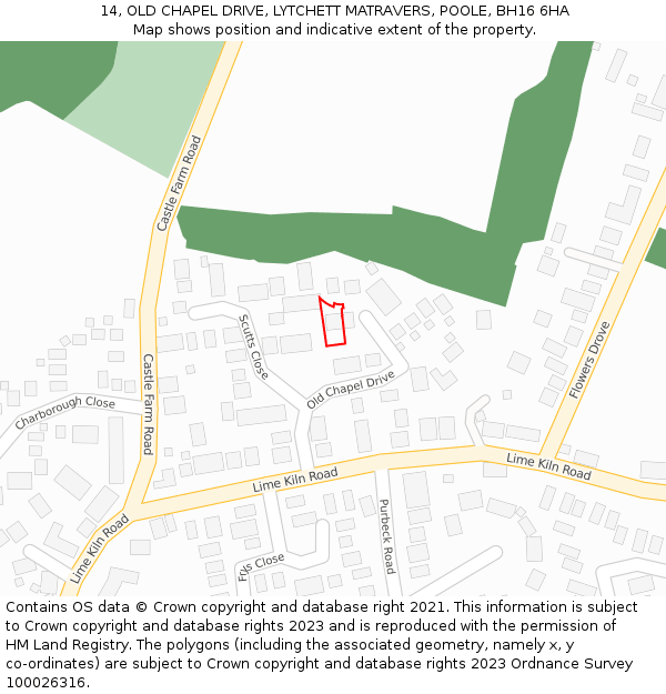 14, OLD CHAPEL DRIVE, LYTCHETT MATRAVERS, POOLE, BH16 6HA: Location map and indicative extent of plot