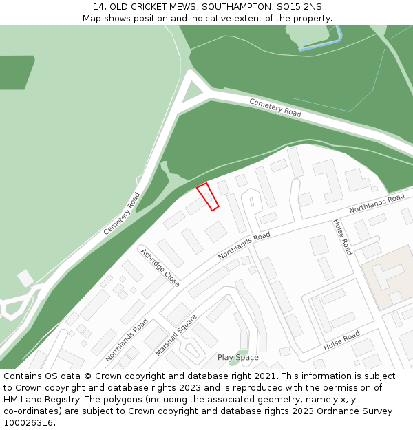 14, OLD CRICKET MEWS, SOUTHAMPTON, SO15 2NS: Location map and indicative extent of plot