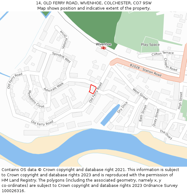 14, OLD FERRY ROAD, WIVENHOE, COLCHESTER, CO7 9SW: Location map and indicative extent of plot